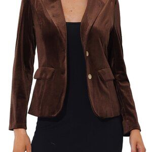 Vintage Velvet Blazer Notched Lapel Elegant Office Chic Button Front